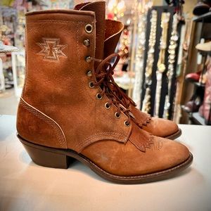 Laredo Women’s Leather Lace Up Western Boots Ropers Suede Size 7.5 narrow